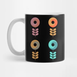 Set of Four Two Tone Retro Flowers Mug